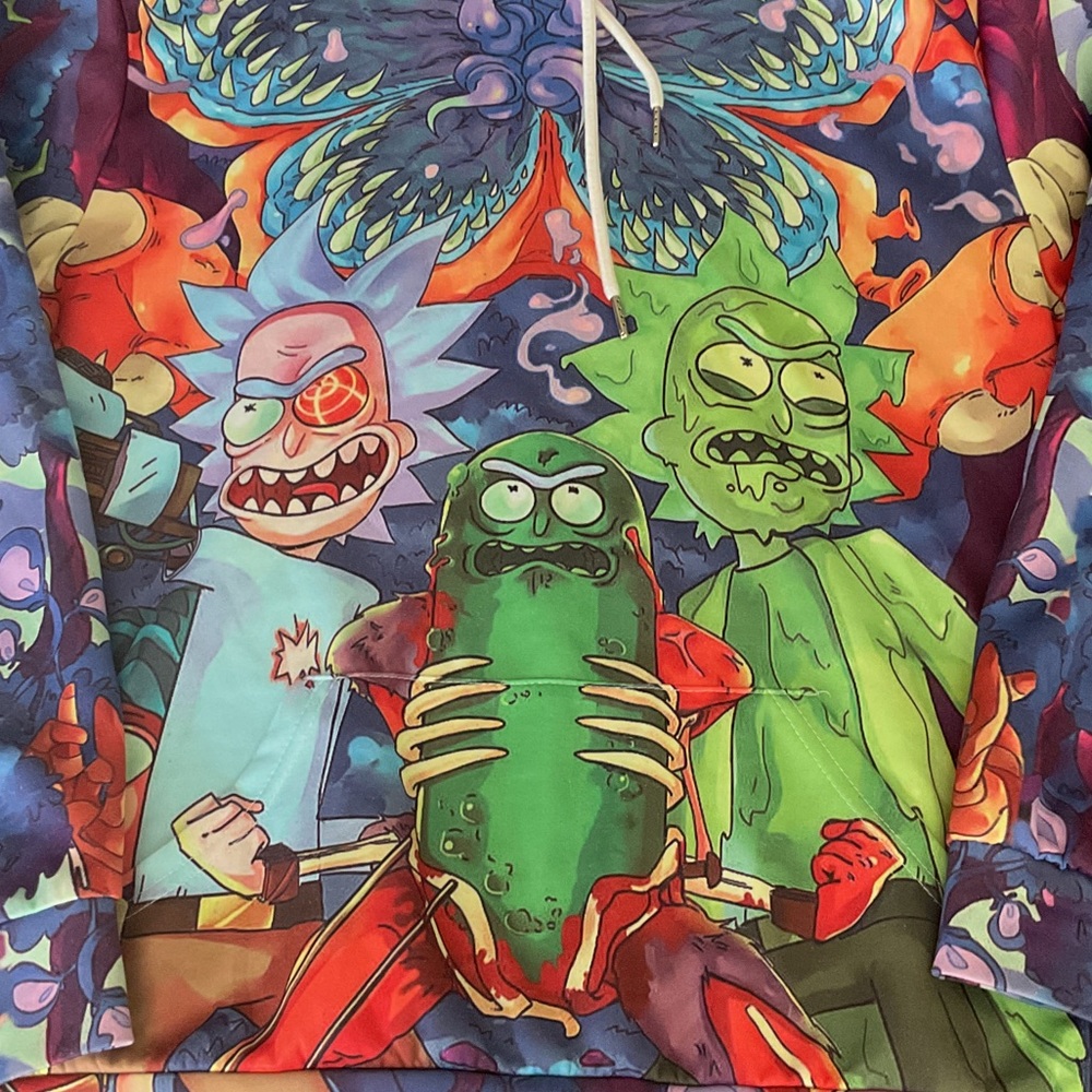 Rick & Morty  print graphic hoodie featuring Rick Sanchez and Pickle Rick
